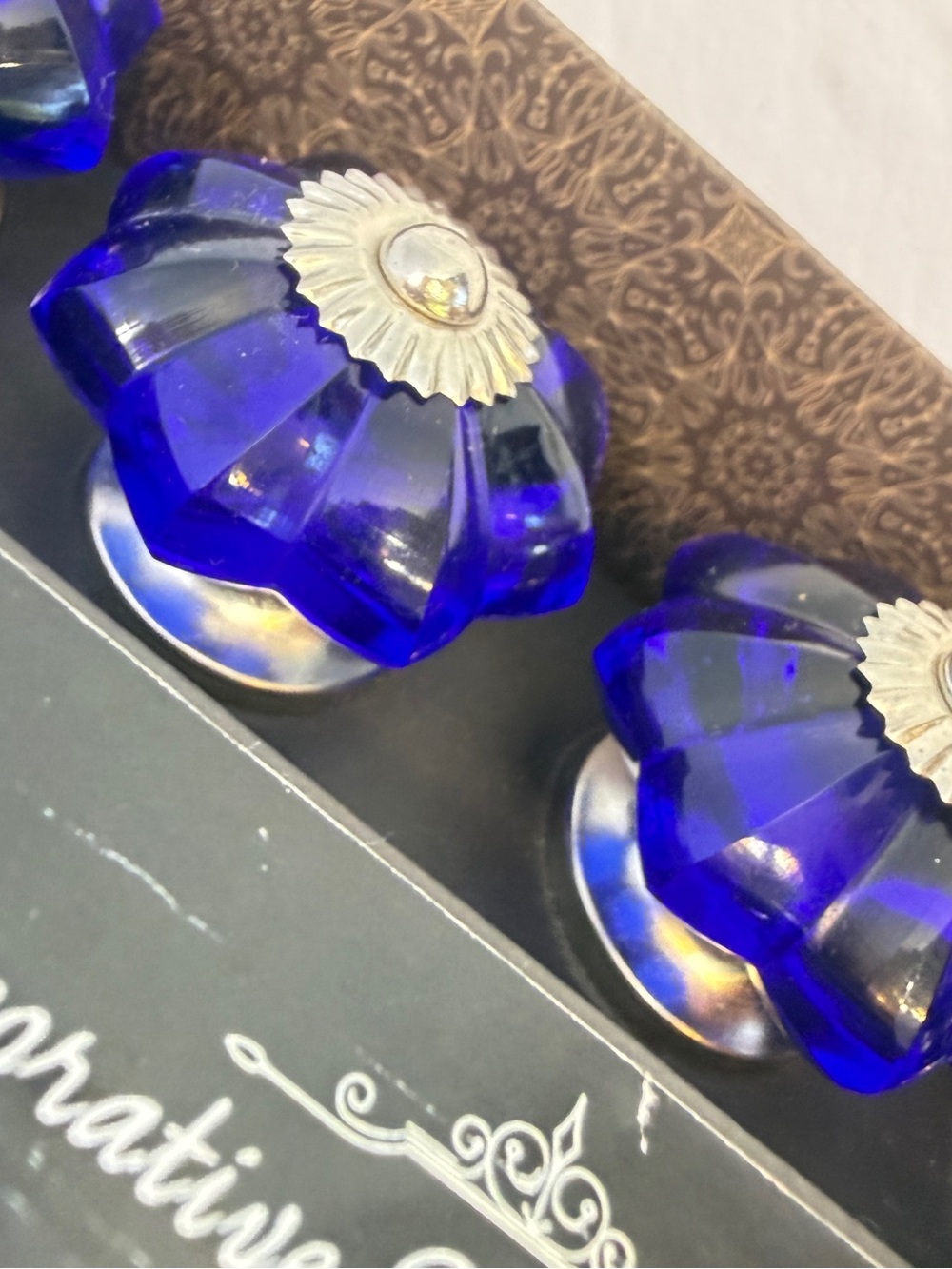 Drawer Knobs Pulls Set of 4 Decorative Starburst Deep Cobalt Blue 2" screws NEW